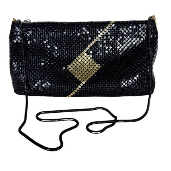 Whiting & Davis Handbags - Vintage 70s Whiting & Davis Black Gold Mesh Diamond Art Deco Shoulder Bag